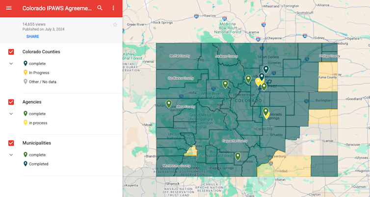 Most of the Colorado counties either have Integrated Public Alert and Warning System (IPAWS) approval or are in the process of getting approval. Some counties on the Eastern Plains, like Otero and Kiowa counties, have not started the process.