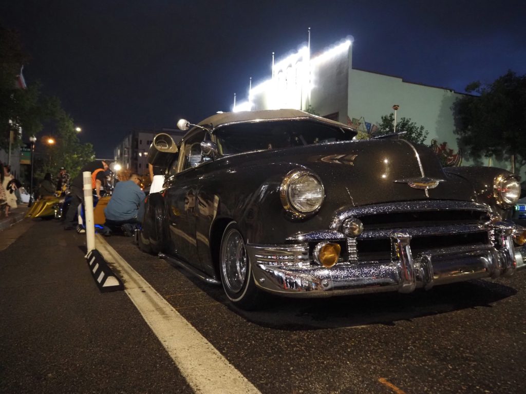 A gray low-rider car