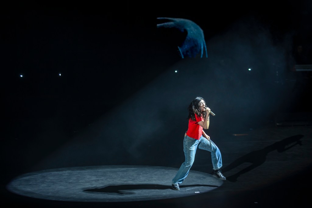 Lorde performing on stage at Red Rocks in Morrison, Colorado on Tuesday, October 14, 2025, for her Ultrasound World Tour.