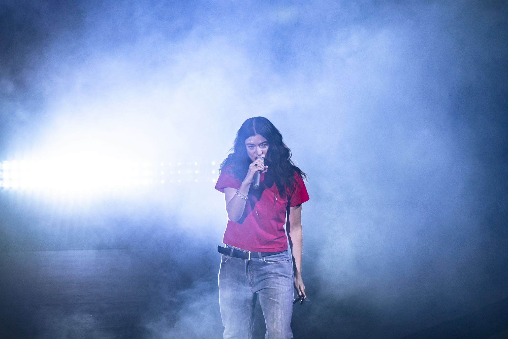 Lorde performing on stage at Red Rocks in Morrison, Colorado on Tuesday, October 14, 2025, for her Ultrasound World Tour.