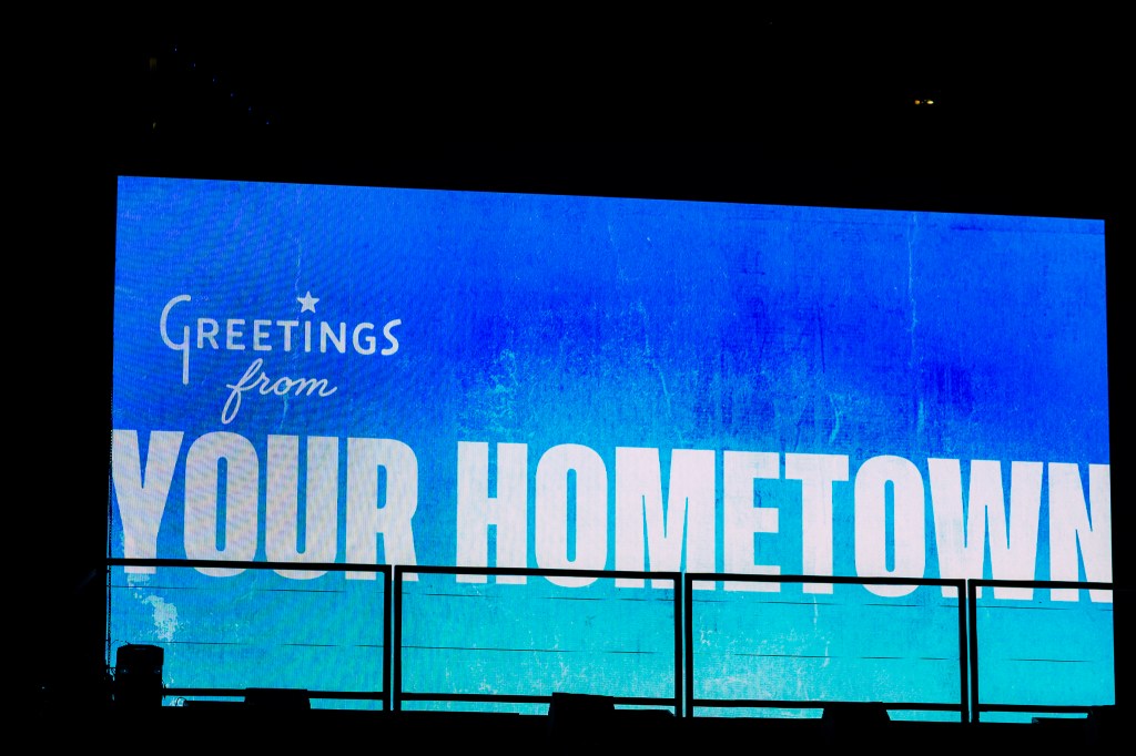 The Jonas Brothers on stage at Ball Arena in Denver, Colorado, for their JONAS20 Greetings From Your Hometown tour.