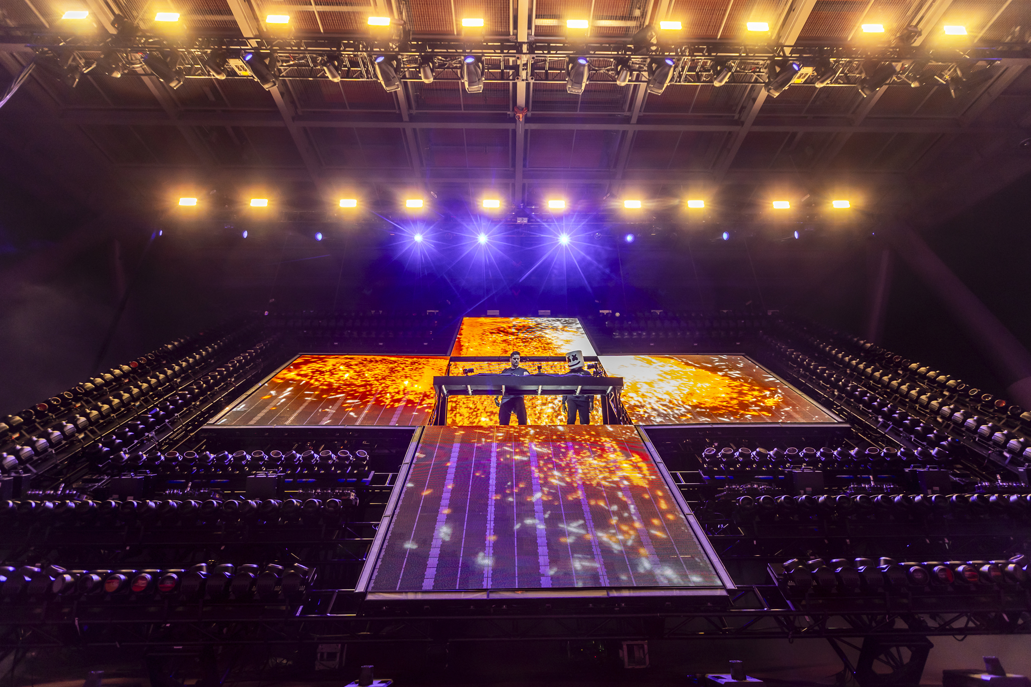 Martin Garrix and Marshmello perform together at Red Rocks in Morrison, Colorado on Thursday, October 23.