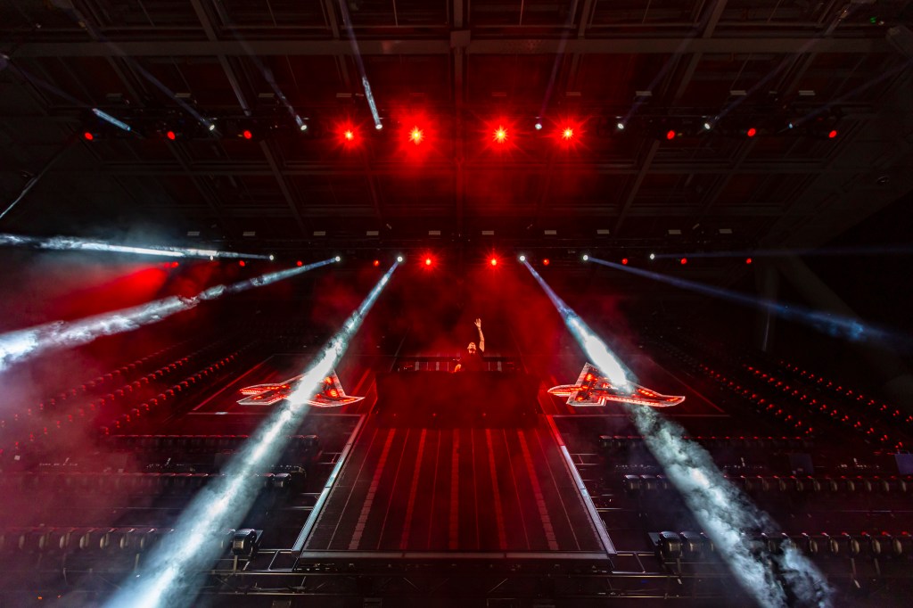 Afrojack perform together at Red Rocks in Morrison, Colorado on Thursday, October 23.