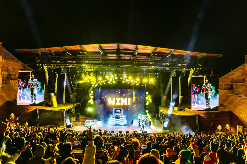 T-Pain performing on stage at Red Rocks on Wednesday, October 29.