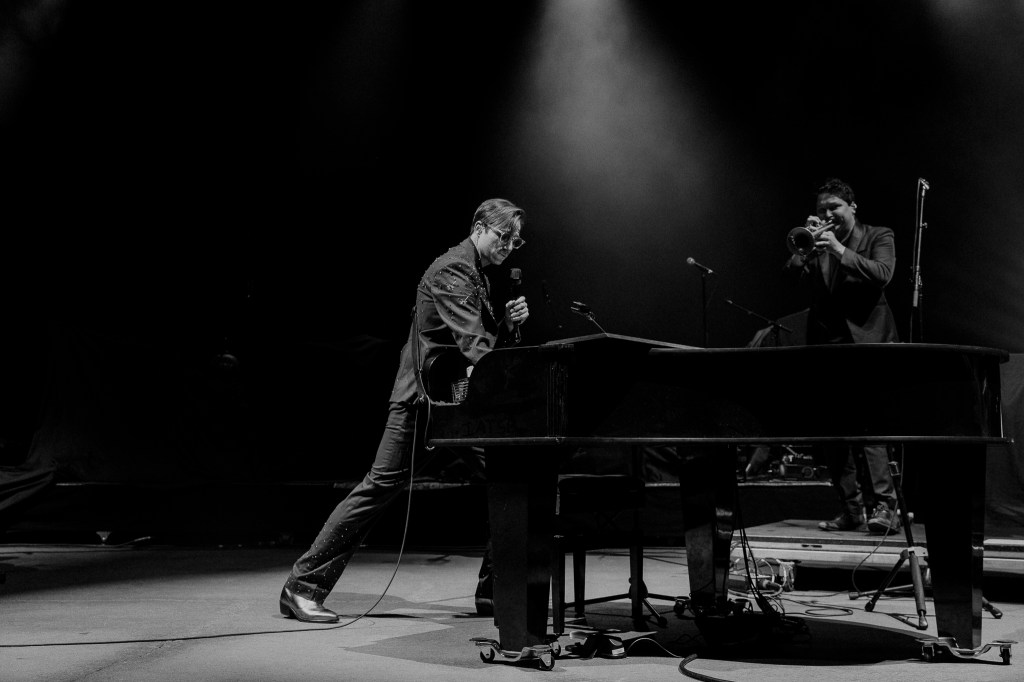 Saint Motel on stage at Red Rocks in Morrison, Colorado opening for Young The Giant.