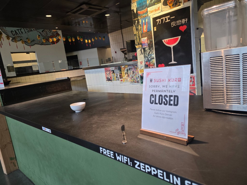 "closed" sign on a counter