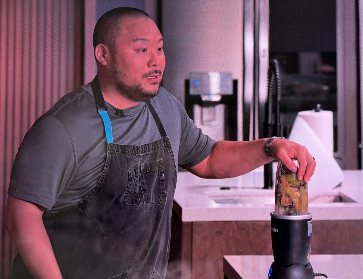 David Chang blending chiles