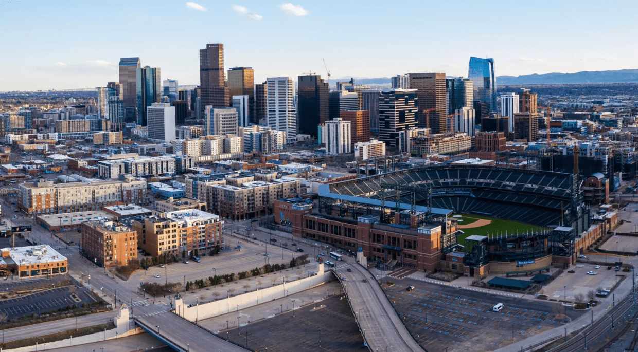 Denver skyline behind Coors Field