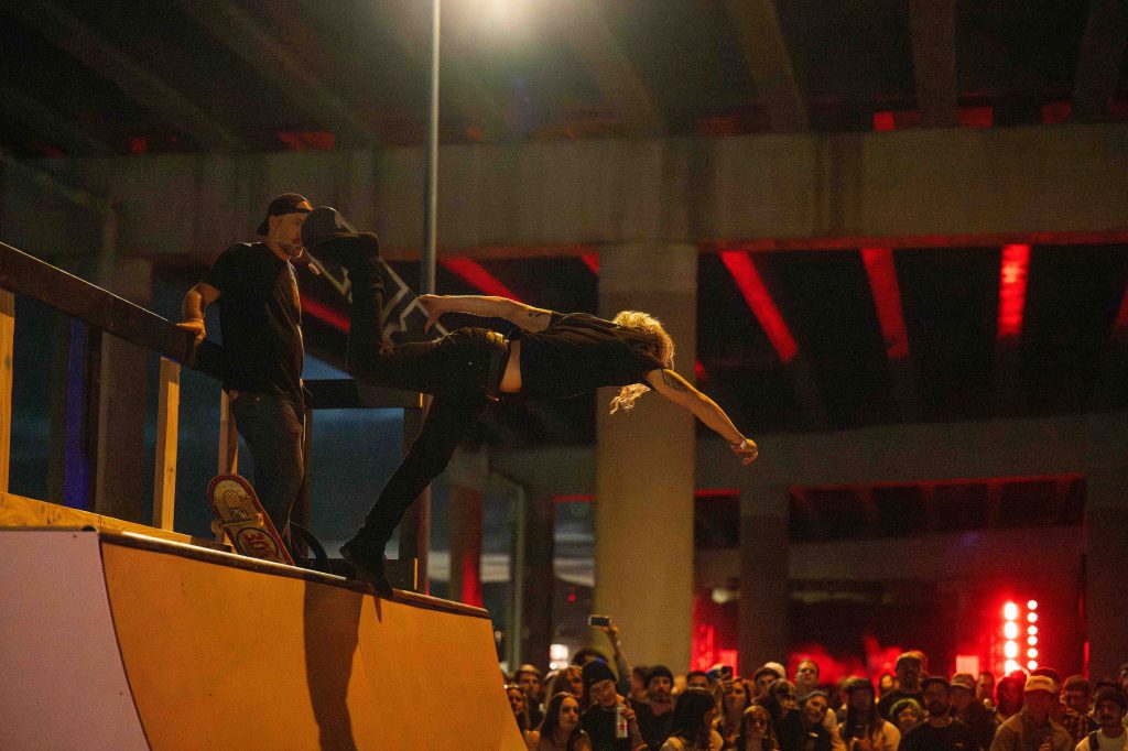 skaters on a halfpipe