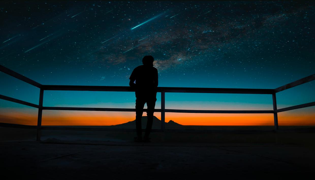 A person looking at the sky