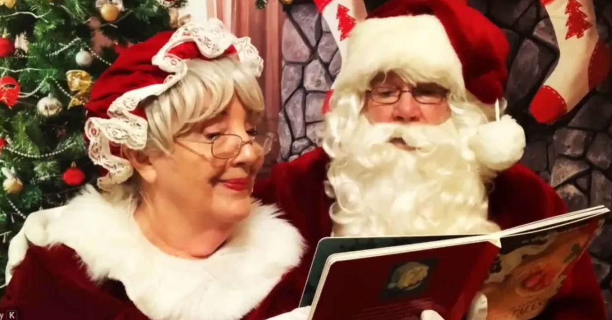 Mr. and Mrs. Claus read a book