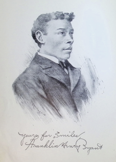 A black-and-white portrait of a Black man with text underneath that reads: