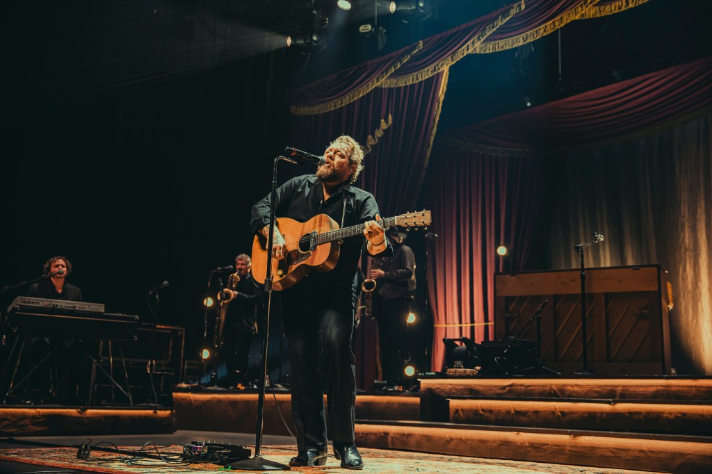 Nathaniel Rateliff on stage at the Mission Ballroom in Denver, Colorado.