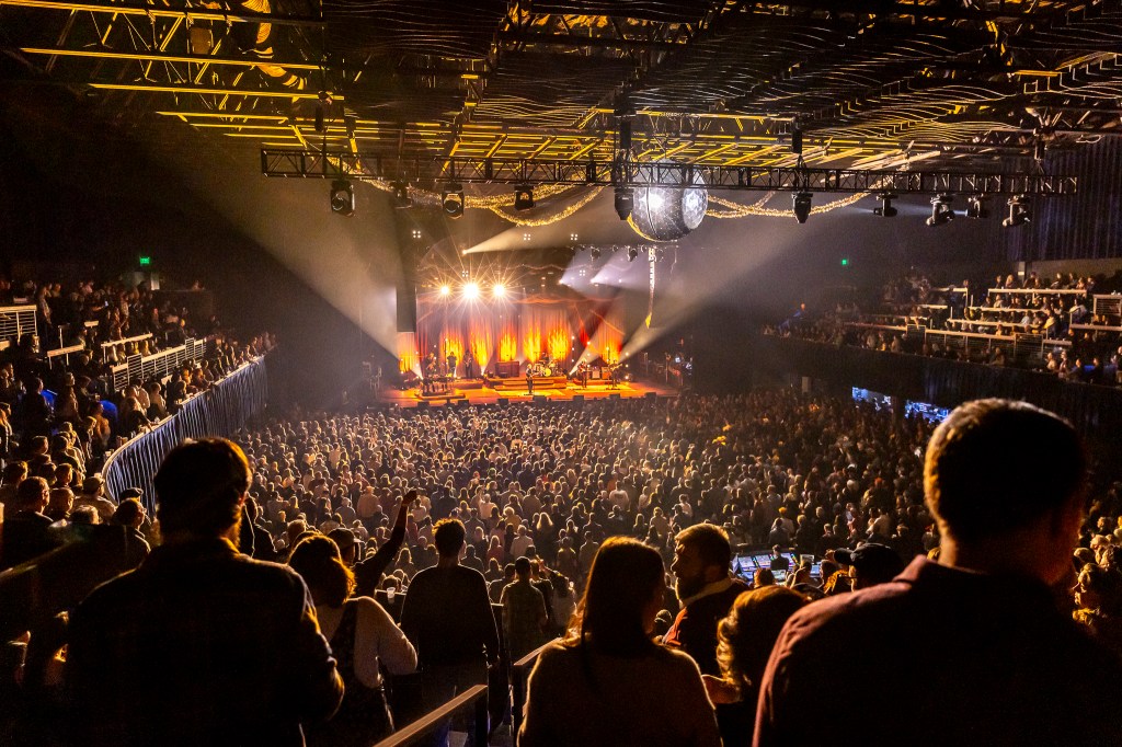 A crowd shot of Mission Ballroom during Nathaniel Rateliff & The Night Sweats.