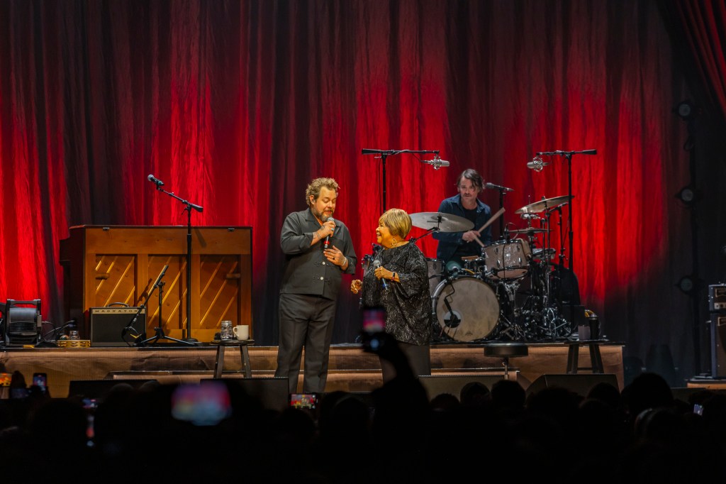 Nathaniel Rateliff and Mavis Staples on stage at the Mission Ballroom in Denver, Colorado.