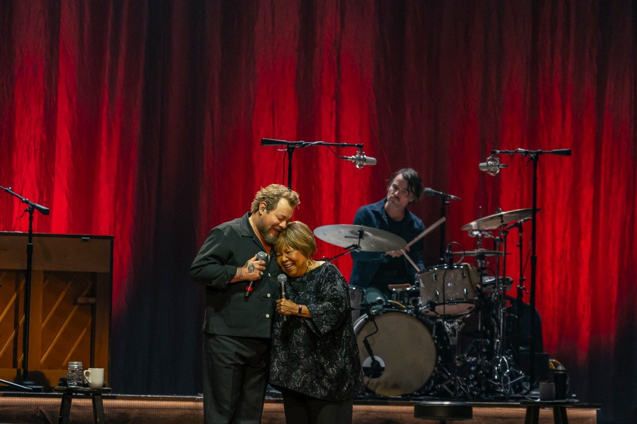 Nathaniel Rateliff and Mavis Staples on stage at the Mission Ballroom in Denver, Colorado.