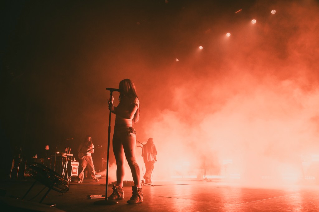 Wet Leg frontwoman Rhian Teasdale on stage at Mission Ballroom in Denver, Colorado.