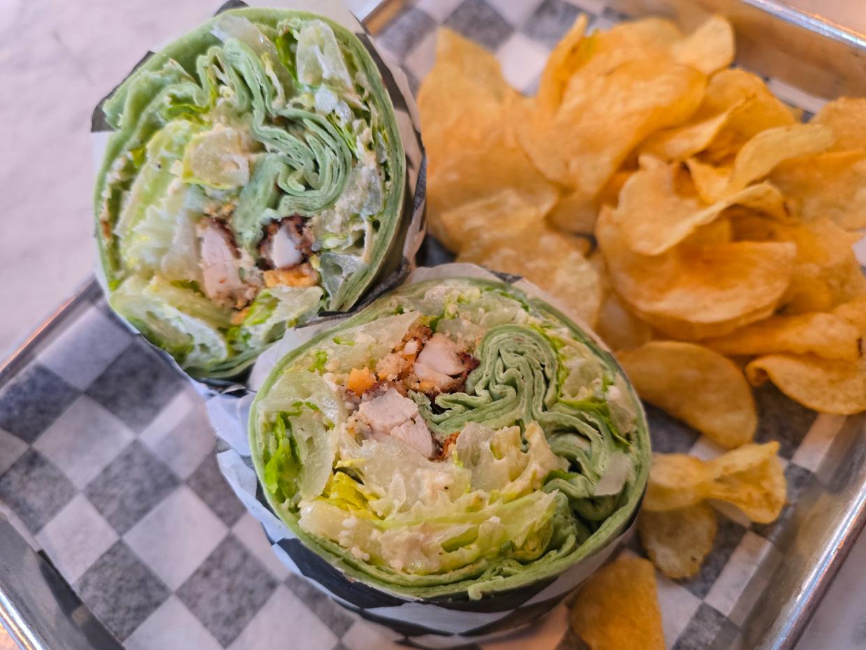 chicken Caesar wrap and chips