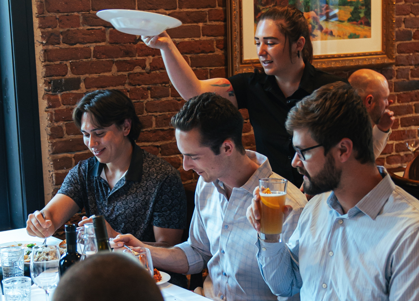 a woman serving food