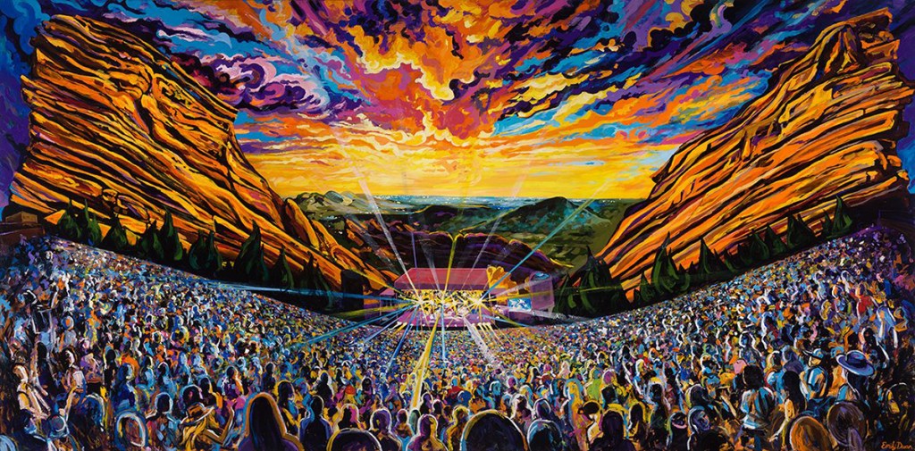 Colorful artwork of Red Rocks