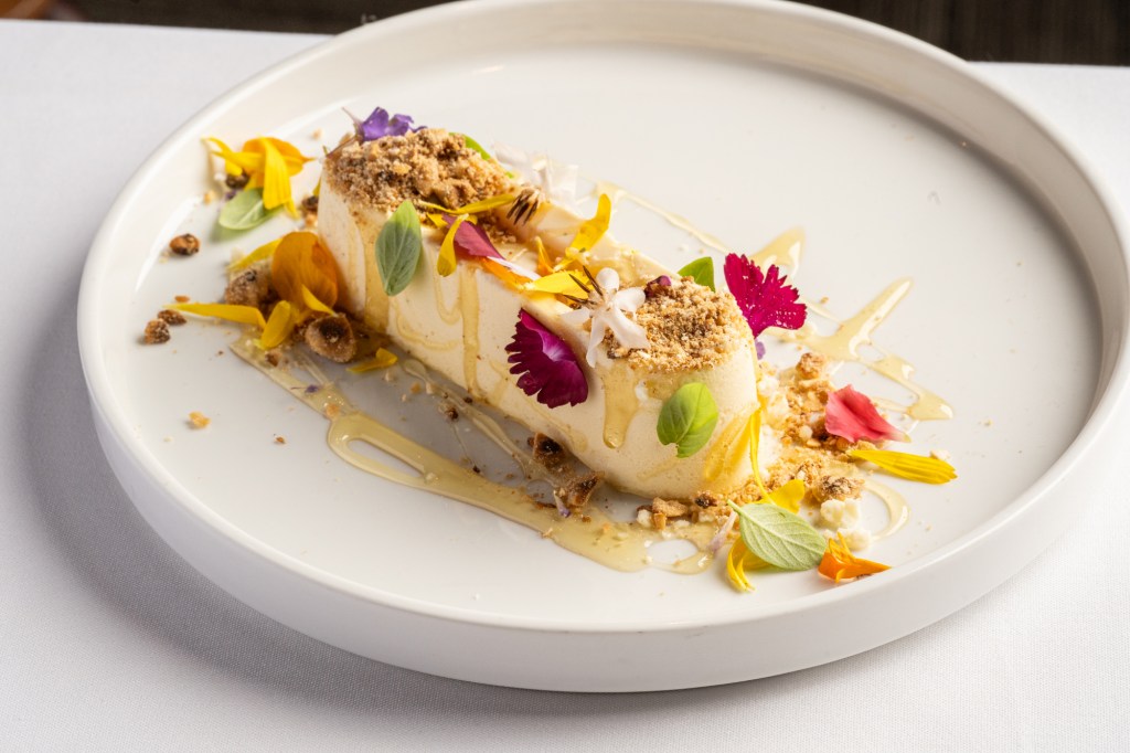 cheesecake garnished with flowers