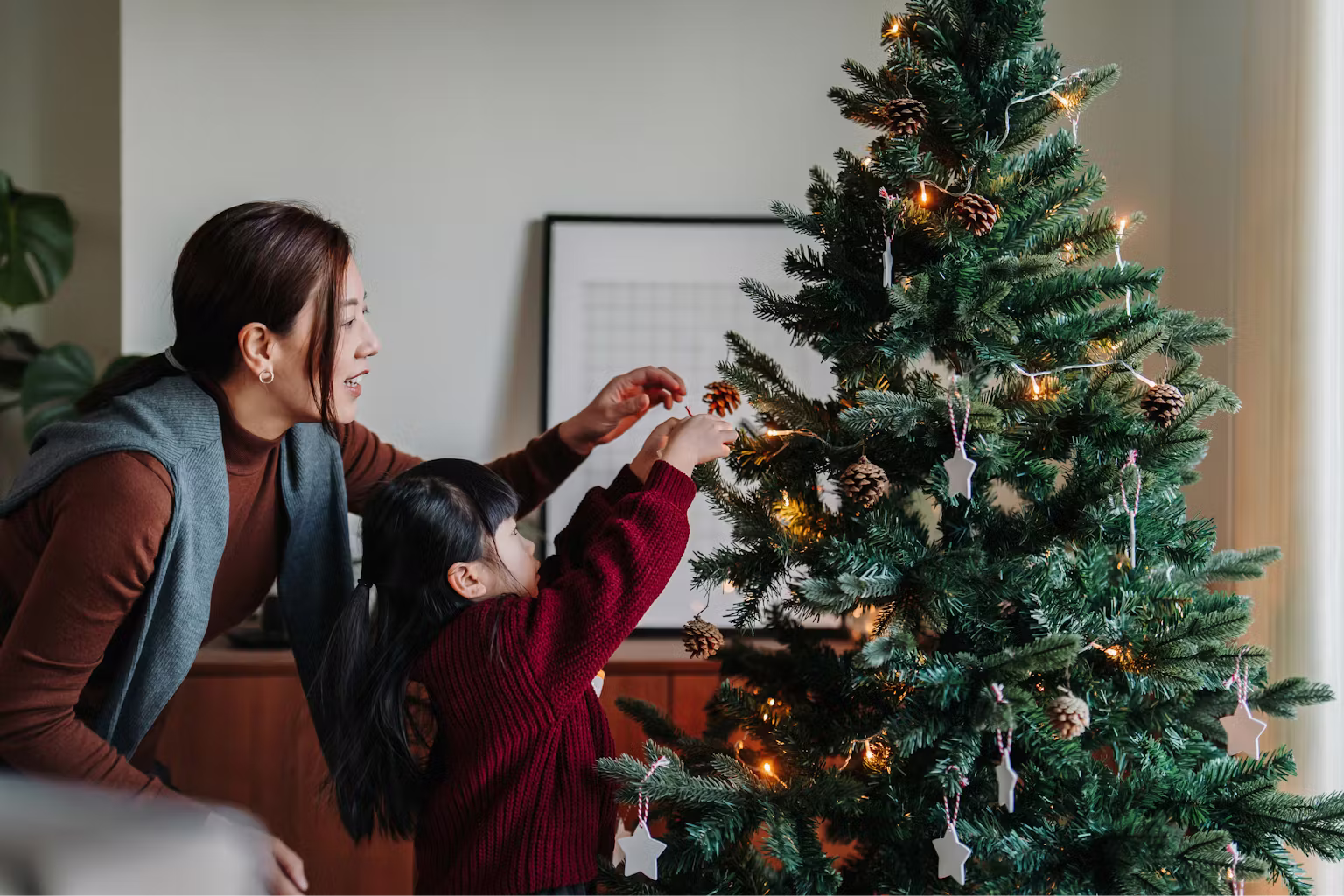 decorating a christmas tree
