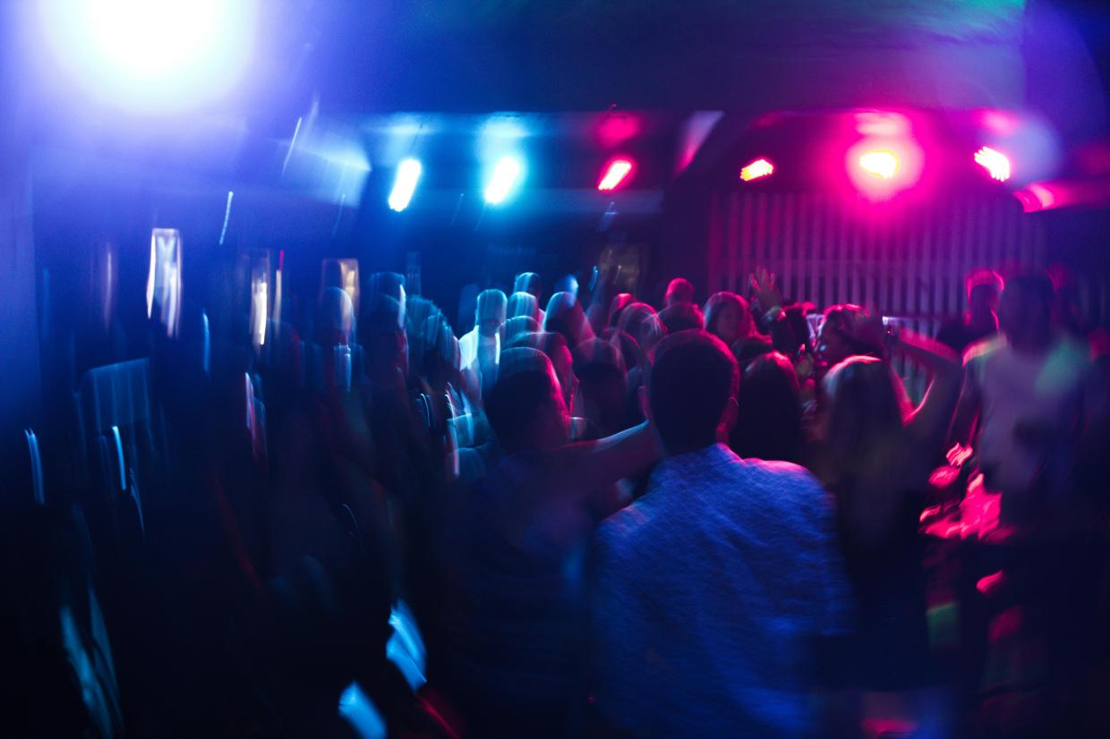 a dark dance floor