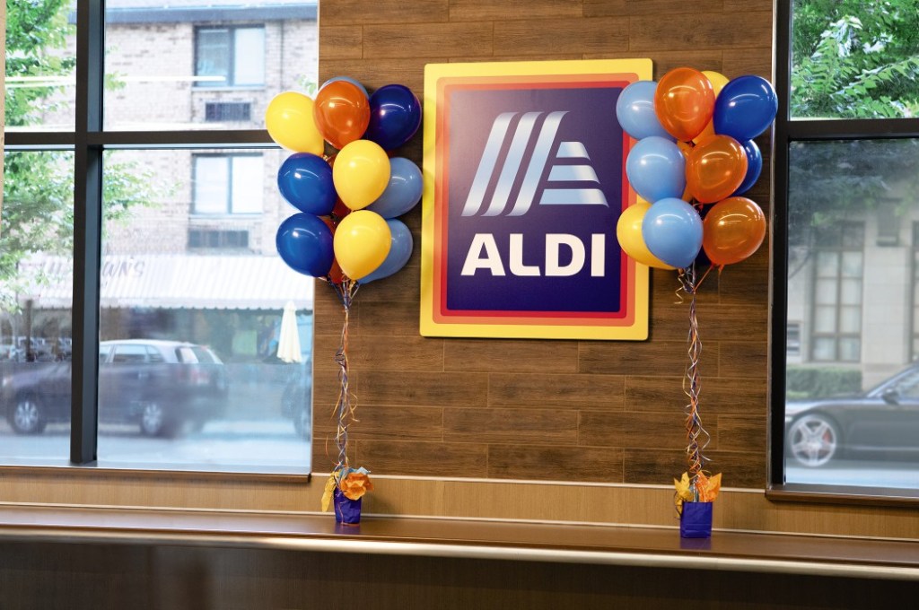 Aldi sign with balloons