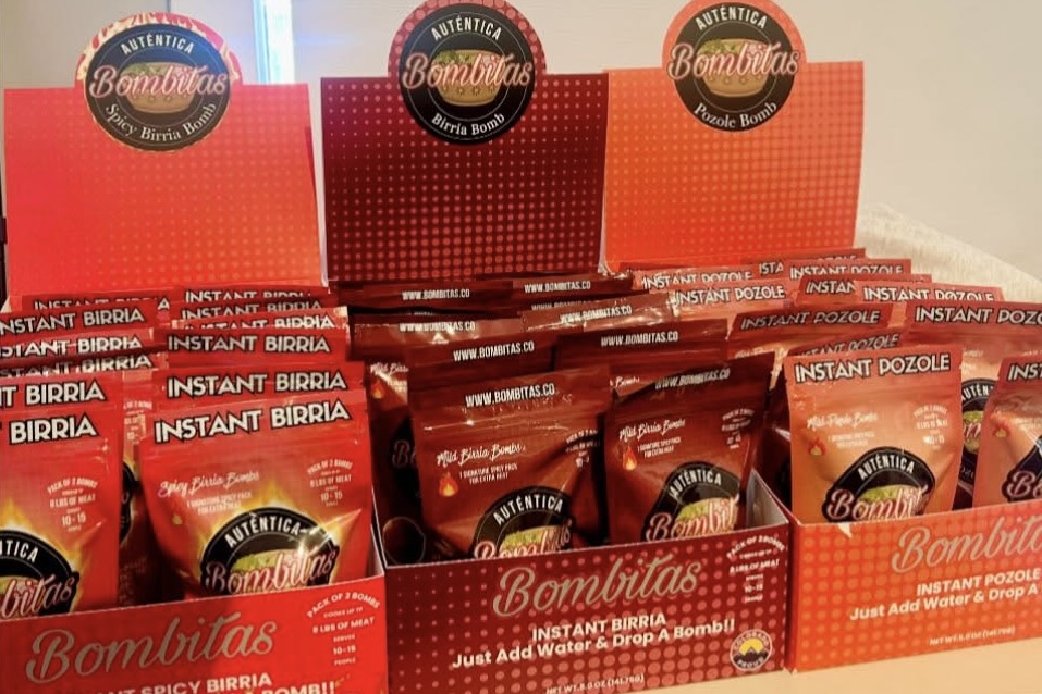 Red-hued branded packages of Bombitas spice bombs