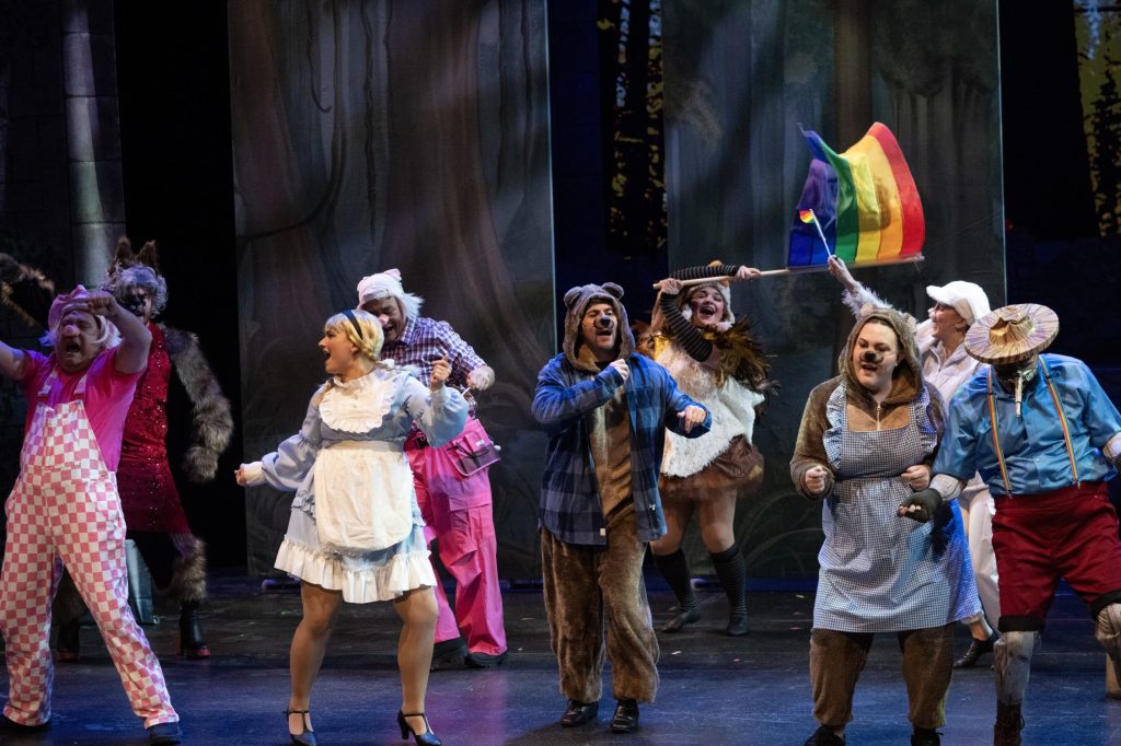 The ensemble of Shrek the Musical performs "Freak Flag" with Pride flags