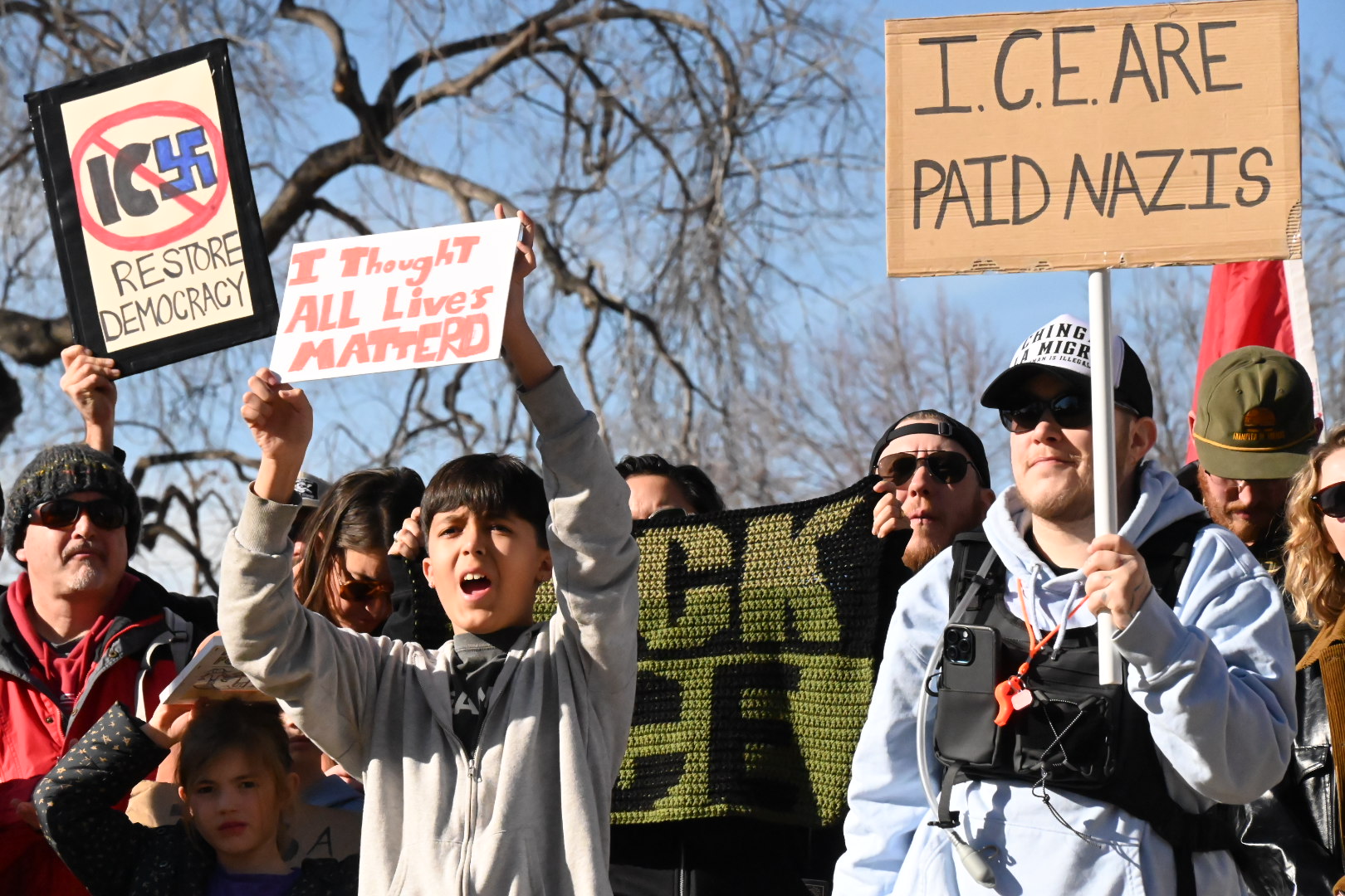 anti-ice protesters at park