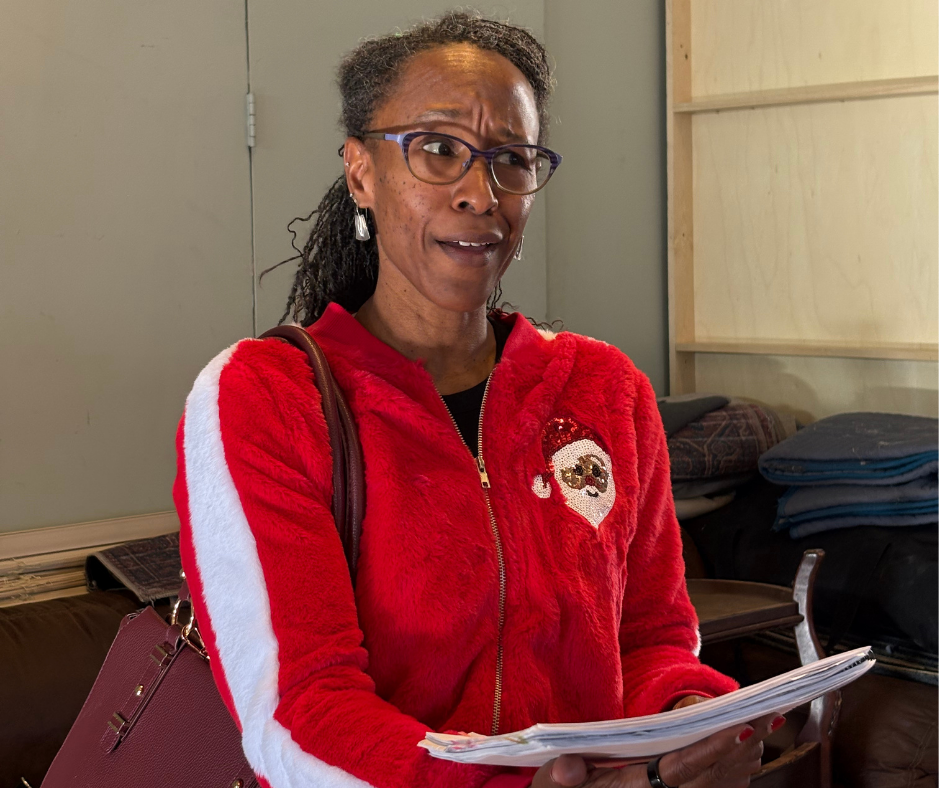 A woman rehearses a scene for a play