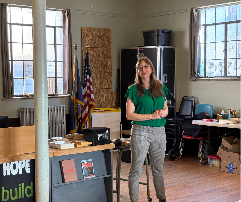 A woman rehearses a scene for a play