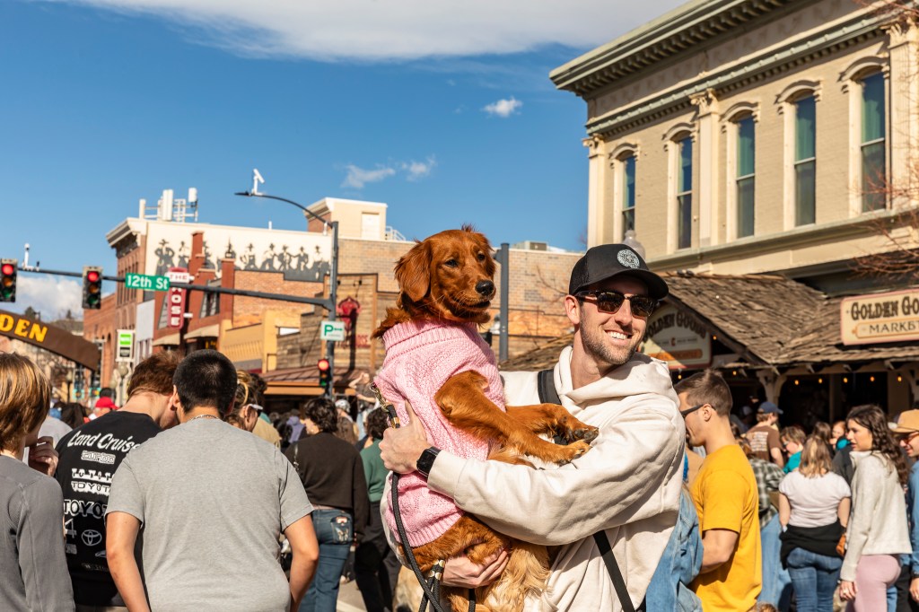 A photo of a man and a dog during the annual Golden's in Golden event.