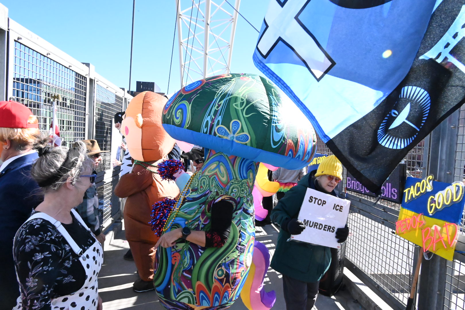 protesters dressed in costumes