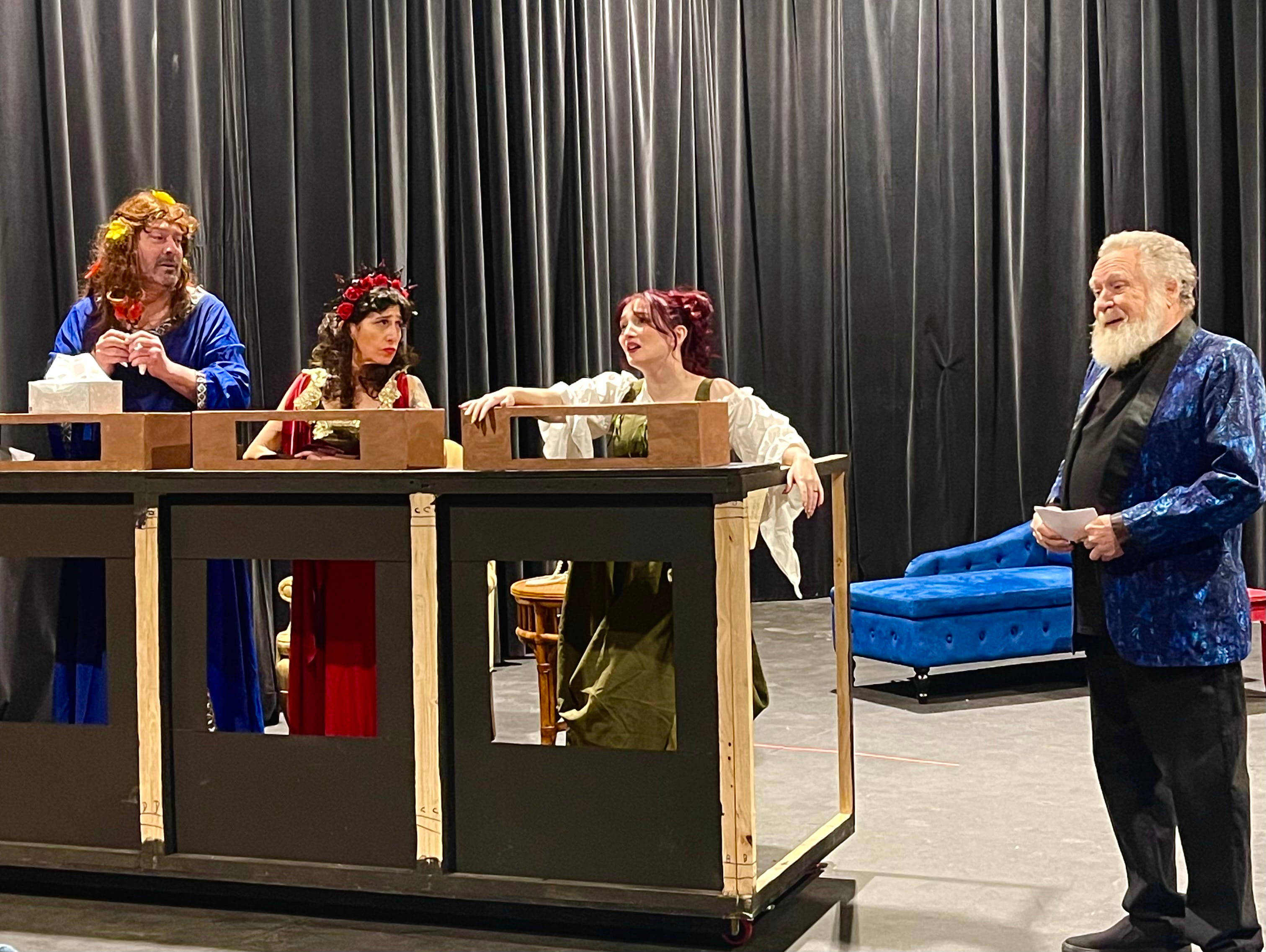 Four actors in a mock game show