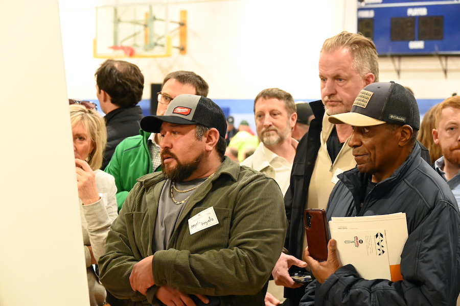 crowd gathers for presentation