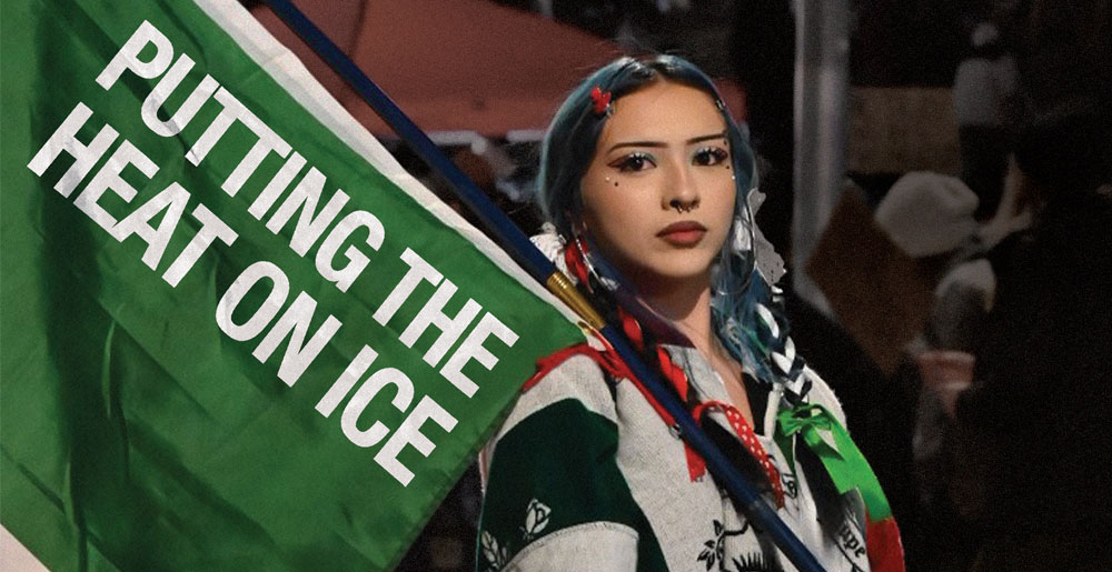 woman holds mexican flag at protest
