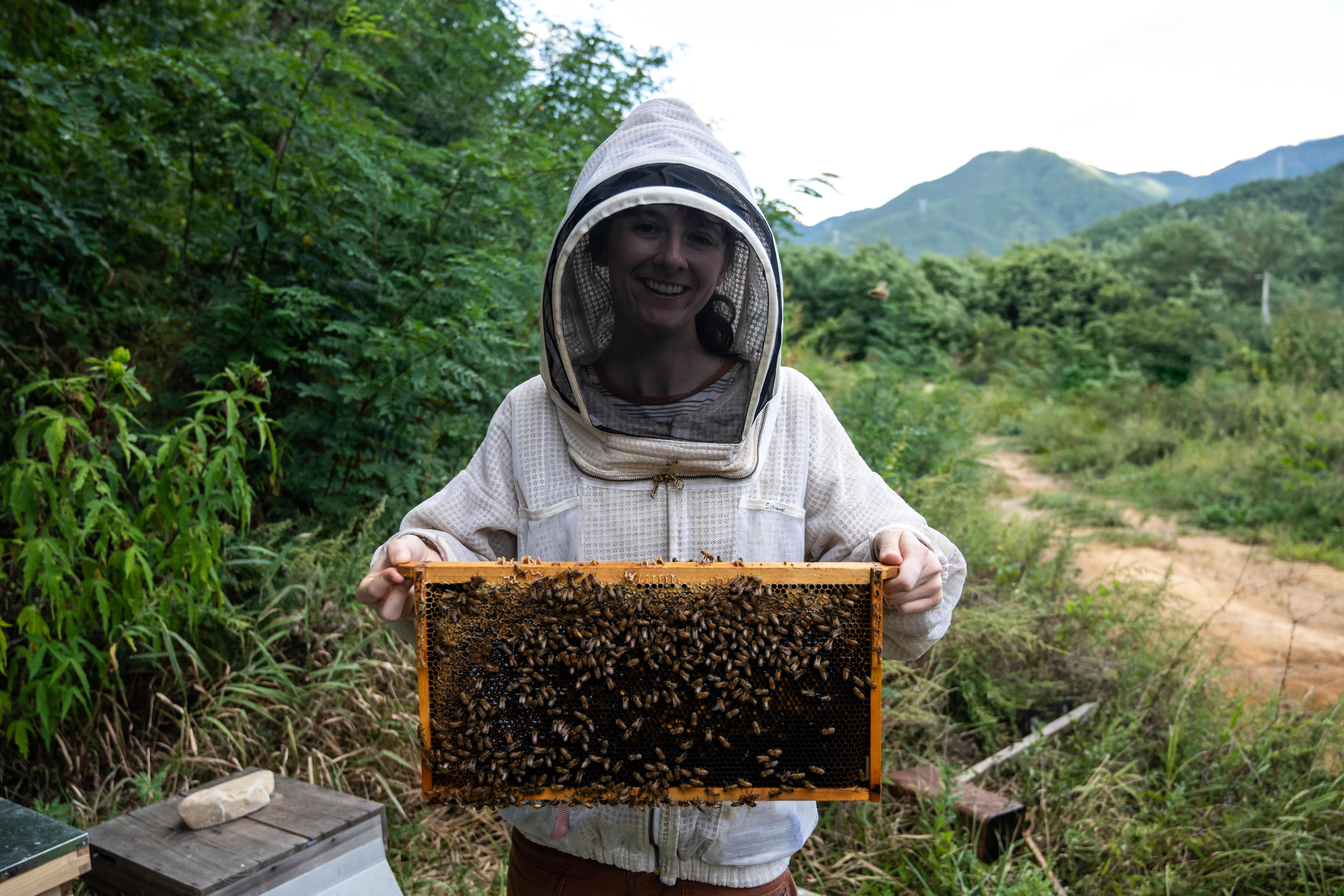 woman with bees