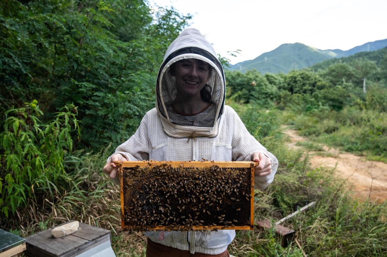 woman with bees
