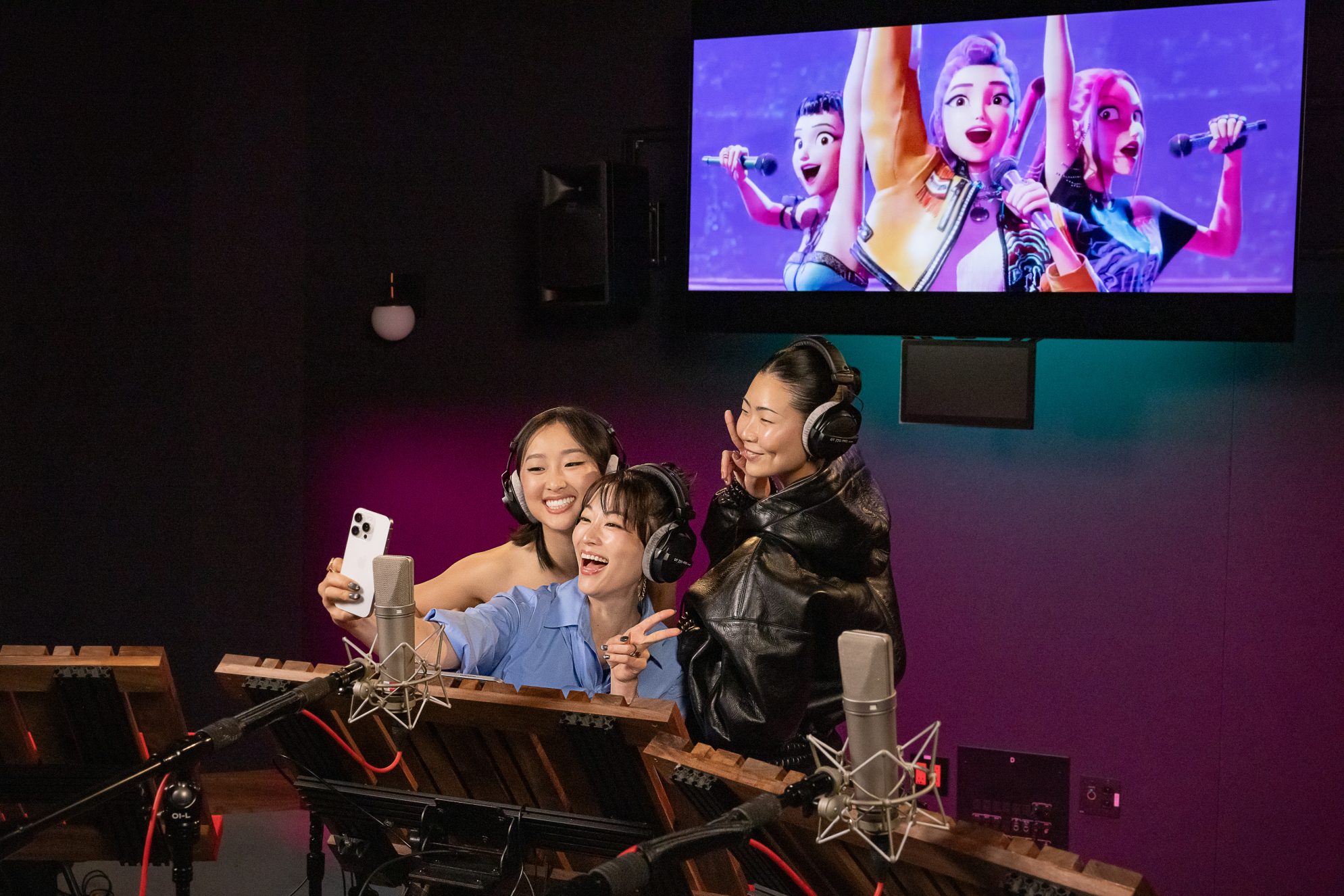 KPop Demon Hunters voice cast in the studio