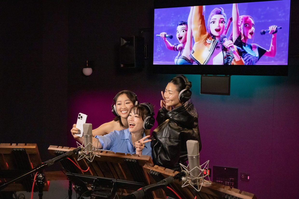 KPop Demon Hunters voice cast in the studio