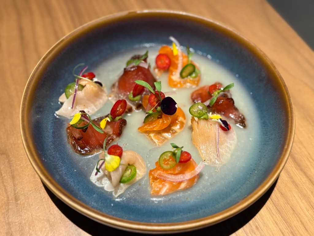 a plate of raw fish