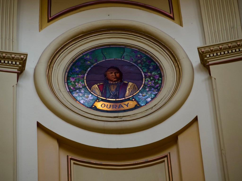 The window depicting Chief Ouray in the Hall of Fame Rotunda.