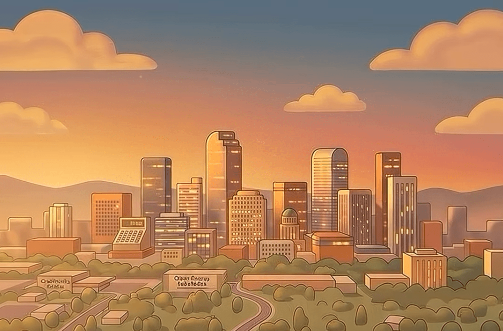 An AI-generated image of the Denver skyline with several errors