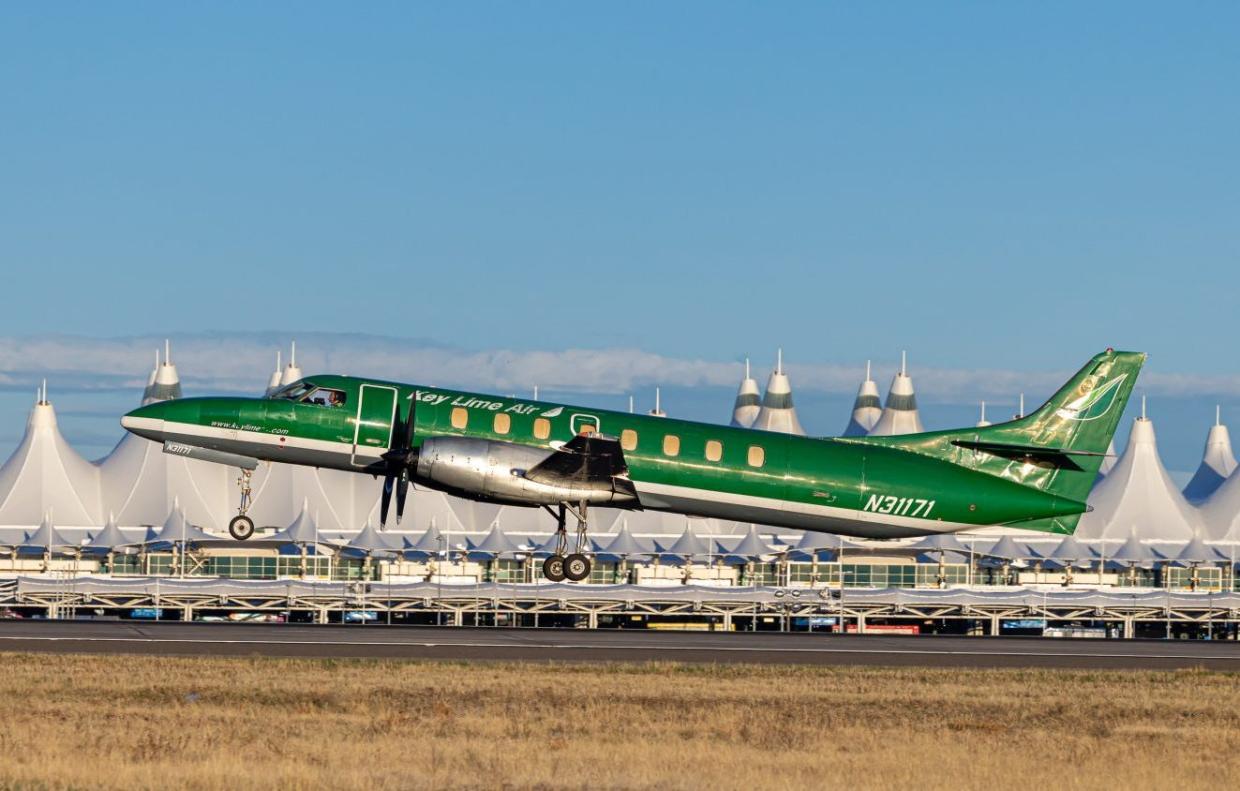 Key Lime Air airplane takes off out of Denver International Airport