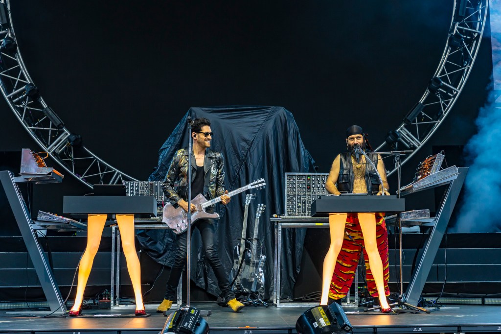 Chromeo performs on stage at Red Rocks on June 1.
