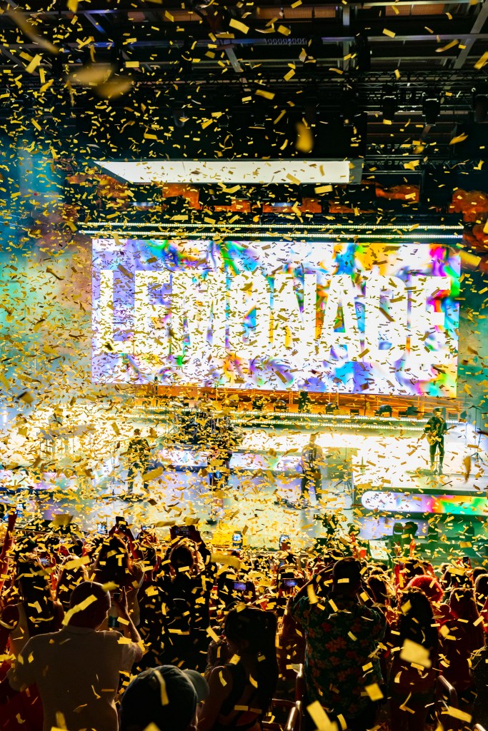 Confetti falls upon the crowd at Red Rocks for Louis Tomlinson.