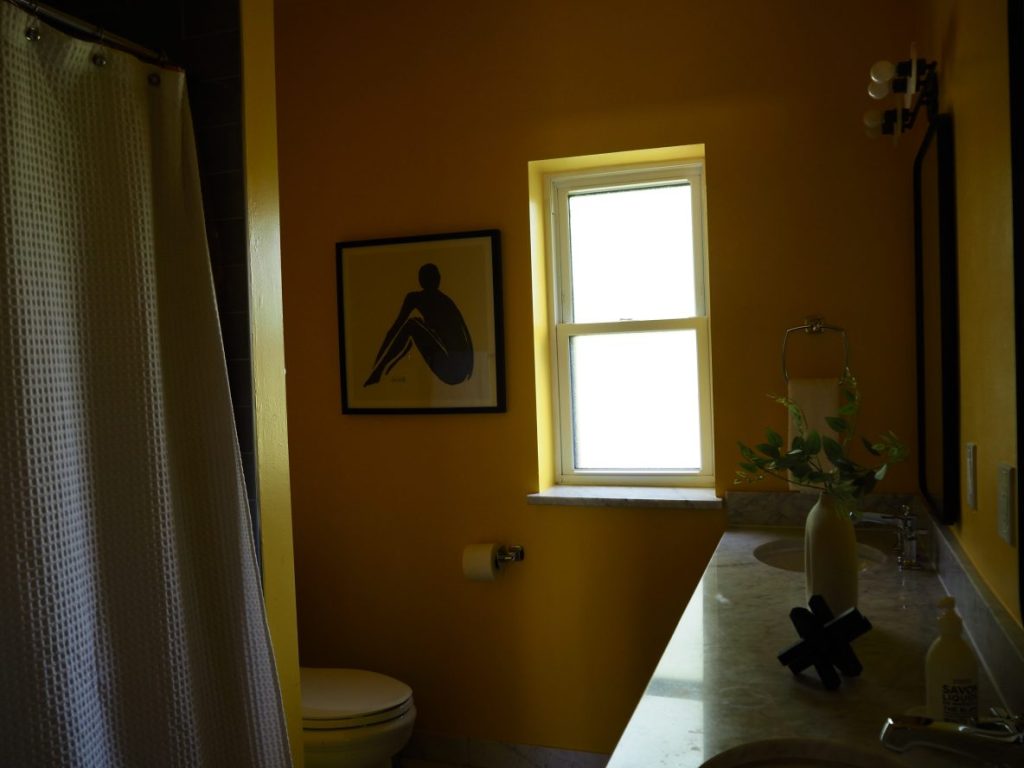 A yellow bathroom.