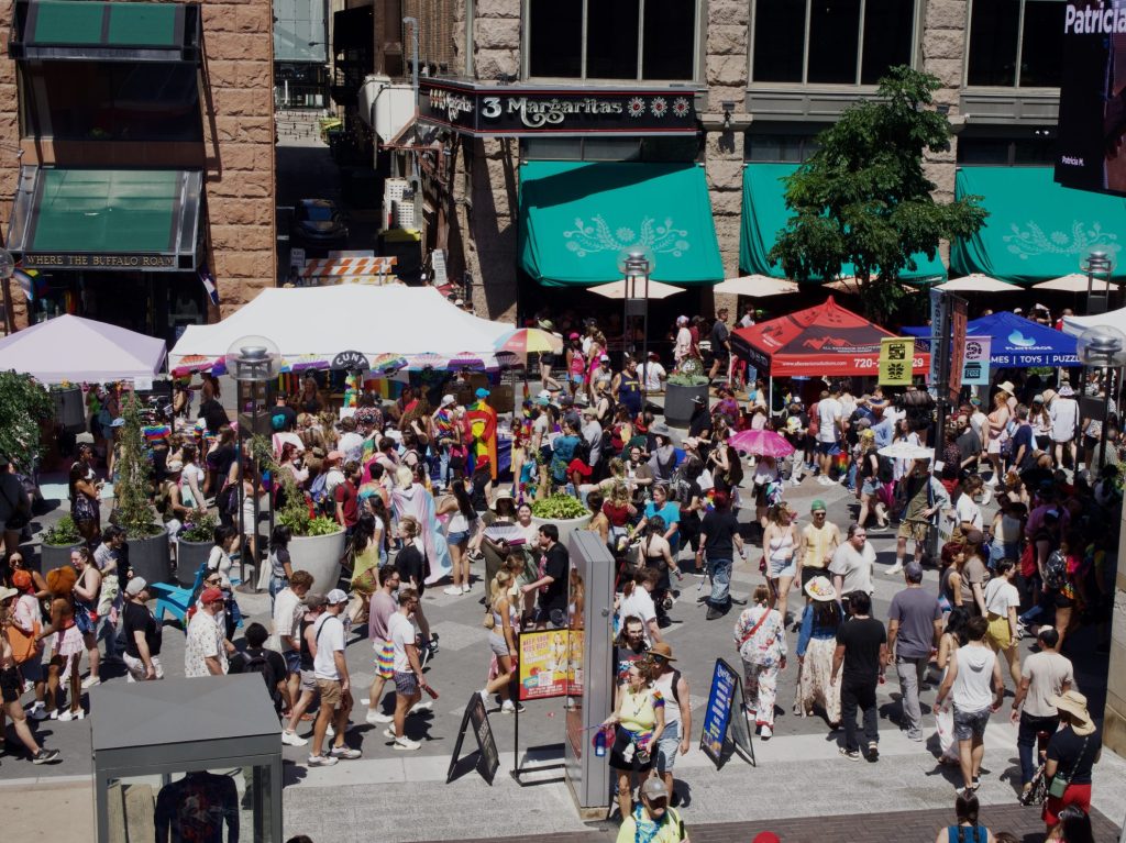 A crowd shot of people at PrideFest